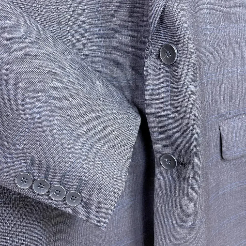 Nautica Wool Windowpane Suit Gray Two Button Mens 42L Jacket 36W Pleated Pants